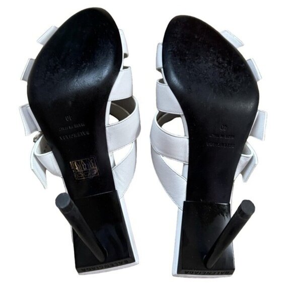 Balenciaga White Buckle Leather Open Toe Mules Stiletto Heel Silver 10 US 40 IT - Picture 6 of 11